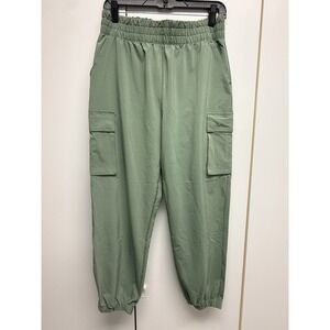 Fabletics Unisex Green Cargo Jogger Pants Medium Drawstring Elastic Waist gym